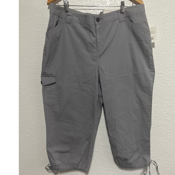 Croft & Barrow Womens Gray Cargo Capri Pants Stretch Size 16 Tie Hem - Picture 1 of 6